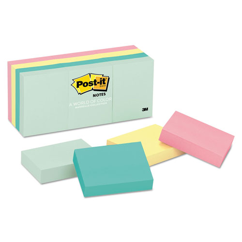 Post-it® Original Pads in Beachside Cafe Collection Colors, 1.38" x 1.88", 100 Sheets/Pad, 12 Pads/Pack