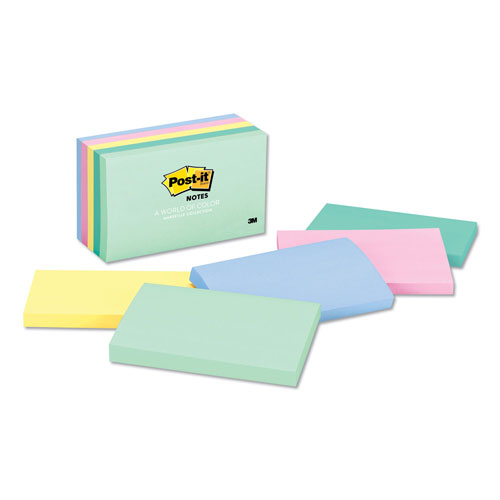 Post-it® Original Pads in Beachside Cafe Collection Colors, 3" x 5", 100 Sheets/Pad, 5 Pads/Pack