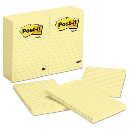 Post-it® Original Pads in Canary Yellow, Note Ruled, 4" x 6", 100 Sheets/Pad, 12 Pads/Pack