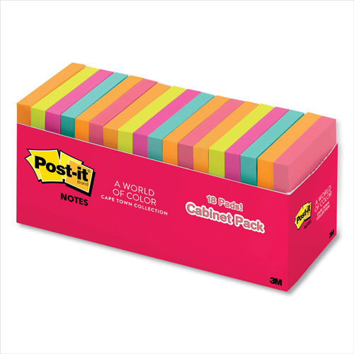 Post-it® Original Pads in Poptimistic Colors, Cabinet Pack, 3 x 3, 100 Sheets/Pad, 18 Pads/Pack