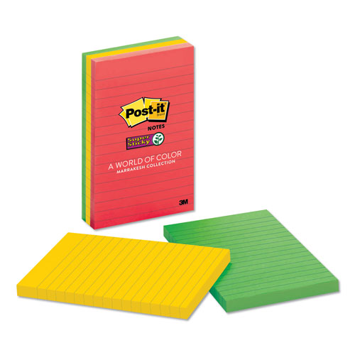 Post-it® Pads in Playful Primary Collection Colors, Note Ruled, 4" x 6", 90 Sheets/Pad, 3 Pads/Pack