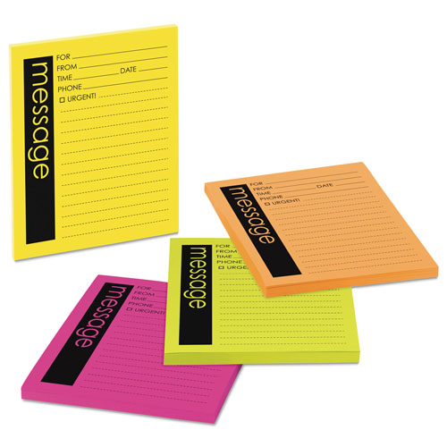 Post-it® Self-Stick Message Pad, Note Ruled, 4" x 5", Energy Boost Collection Colors, 50 Sheets/Pad, 4 Pads/Pack