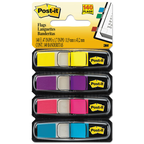 Post-it® Small Page Flags in Dispensers, 0.5" x 1.75", Four Colors, 35/Color, 4 Dispensers/Pack