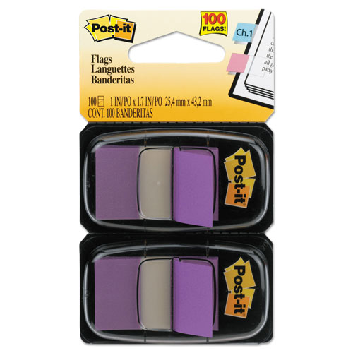 Post-it® Standard Page Flags in Dispenser, Purple, 100 Flags/Dispenser