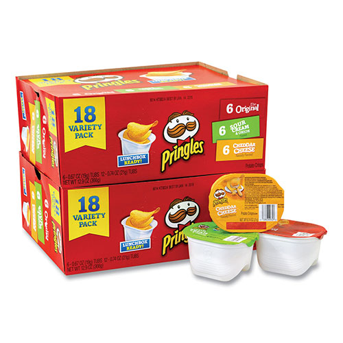 Pringles® Potato Chips, Assorted, 0.67 oz Tub, 18 Tubs/Box, 2 Boxes/Carton
