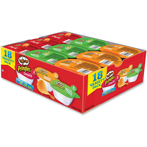 Pringles® Potato Chips, Variety Pack, 0.74 oz Canister, 18/Box