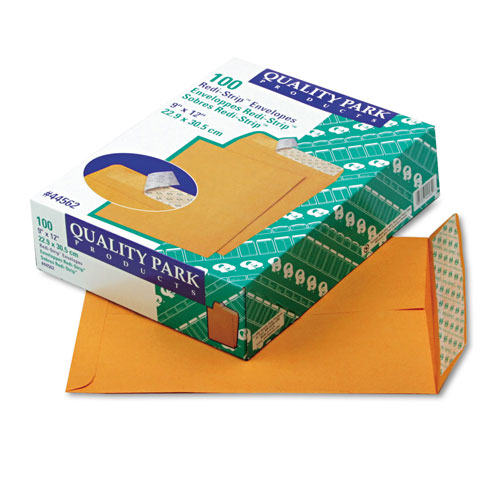 Quality Park Redi-Strip Catalog Envelope, #10 1/2, Cheese Blade Flap, Redi-Strip Closure, 9 x 12, Brown Kraft, 100/Box