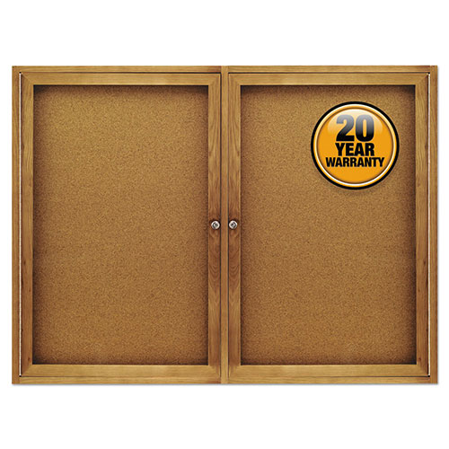 Quartet® Enclosed Bulletin Board, Natural Cork/Fiberboard, 48 x 36, Oak Frame