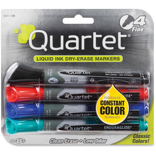 Quartet® Enduraglide Dry Erase Marker, Fine Tip, Four Color Set