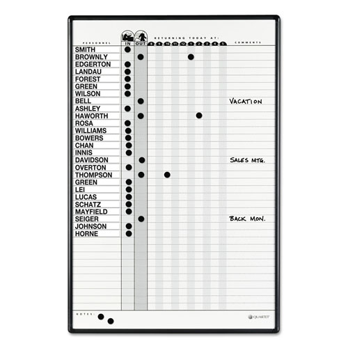 Quartet® Magnetic Employee In/Out Board, Porcelain, 24 x 36, Gray/Black Aluminum Frame