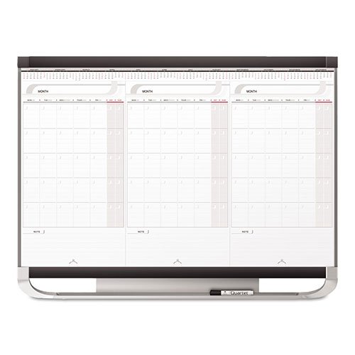 Quartet® Prestige 2 Total Erase 3-Month Calendar Board, 36 x 24, White, Graphite Frame