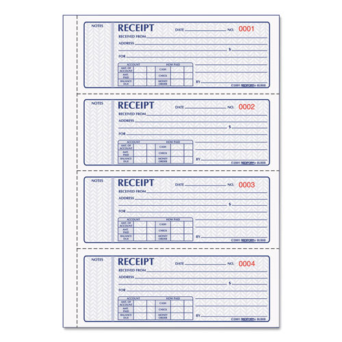 Rediform Money Receipt Book, FormGuard Cover, Three-Part Carbonless, 7 x 2.75, 4 Forms/Sheet, 100 Forms Total