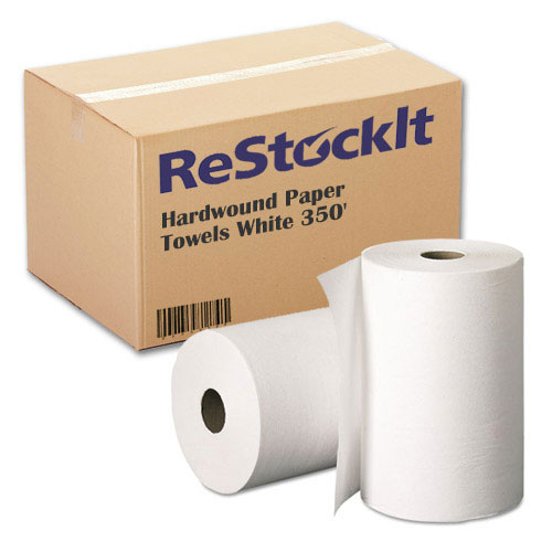 ReStockIt Hardwound Paper Towels, 8" x 350', White, 1-Ply,12 Rolls/Case, 4200' per case