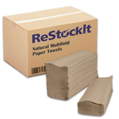 ReStockIt Multifold Paper Towels, 9.25" x 9.40", 1 Ply, Natural, 250 Towels/Pack, 16 Packs/Case, 4000 Towels per Case