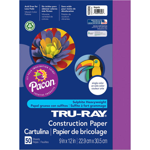 Riverside Paper Construction Paper, 76 lbs., 9 x 12, Magenta, 50 Sheets/Pack