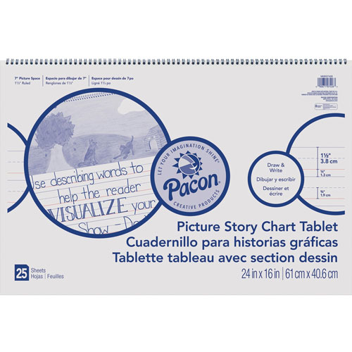 Roselle Paper Picture Story Chart Tablet, 24" x 16", Ruled Pages, 20 Sheets