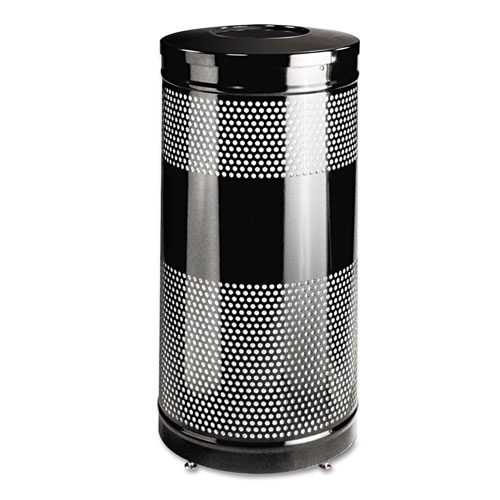 Rubbermaid Classics Perforated Open Top Receptacle, Round, Steel, 25gal, Black