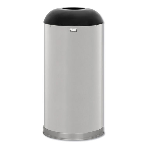 Rubbermaid European and Metallic Drop-In Dome Top Receptacle, Round, 15 gal, Satin Stainless