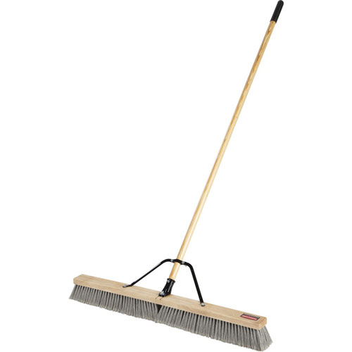 Rubbermaid Push Broom, 3" Fine Pet Bristles, 36"W, 1-1/8" Dia Handle