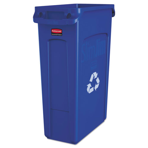 Rubbermaid Slim Jim Recycling Container with Venting Channels, Plastic, 23 gal, Blue