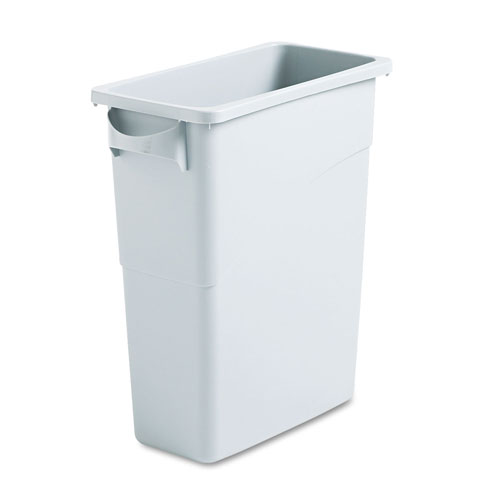 Rubbermaid Slim Jim Waste Container with Handles, Rectangular, Plastic, 15.9 gal, Light Gray