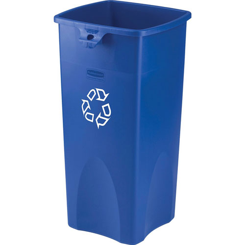 Rubbermaid Square Recycling Container, 23 gal Capacity, Square, Recyclable, 30", x 15.5" x 16.5" Depth, Blue, 4/Carton