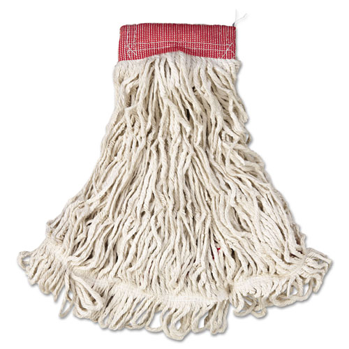 Rubbermaid Web Foot Wet Mop, Cotton/Synthetic, White, Large, 5" Red Headband, 6/Carton