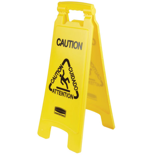 Rubbermaid Wet Floor Sign, 'Caution", Multilingual, 11" x 25", 6/CT, YW