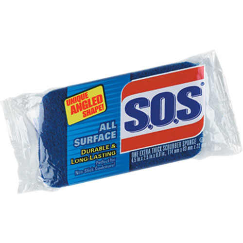 S.O.S. All-Surface Scrubber Sponge, 4.5", x 2.5" x 90 mil Thickness, 1Each, Scrim, Sponge, Blue, Dark Blue