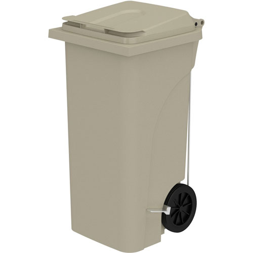 Safco 32 Gallon Plastic Step-On Receptacle - 32 gal Capacity, Foot Pedal, Lightweight, Easy to Clean, Handle, Wheels, Mobility - 37", x 21.3" x 20" Depth - Plastic - Tan - 1 Carton