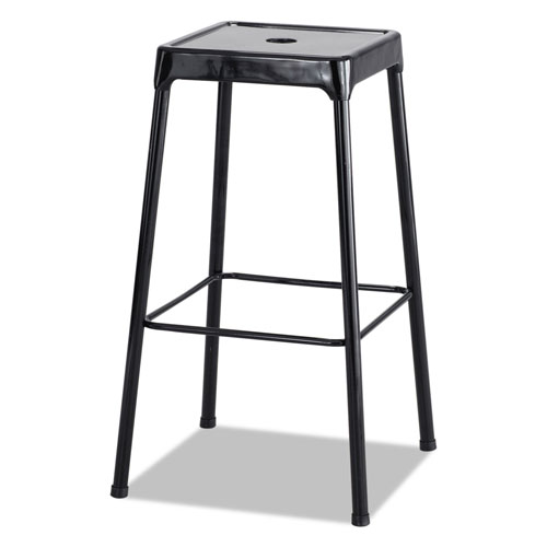Safco Bar-Height Steel Stool, 29" Seat Height, Supports up to 250 lbs., Black Seat/Black Back, Black Base