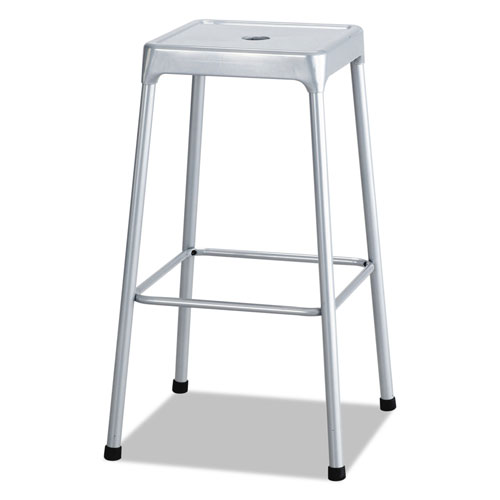 Safco Bar-Height Steel Stool, 29" Seat Height, Supports up to 250 lbs., Silver Seat/Silver Back, Silver Base