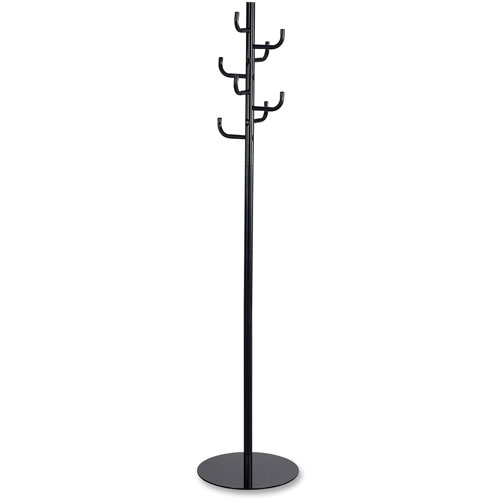 Safco Fountain Style Costumer with Umbrella Rack, Silver/Black, Wood/Steel