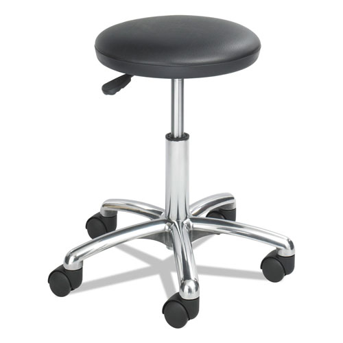 Safco Height-Adjustable Lab Stool, 21" Seat Height, Supports up to 250 lbs., Black Seat/Black Back, Chrome Base