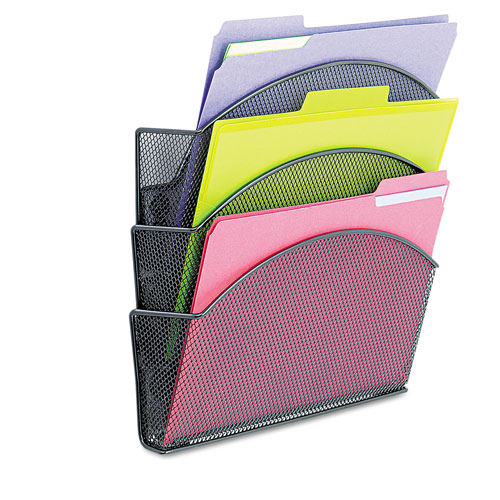 Safco Onyx Magnetic Mesh Panel Accessories, 3 File Pocket, 13 x 4 1/3 x 13 1/2. Black