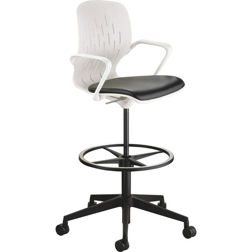 Safco Shell Extended-Height Chair, Max 275 lb, 22" to 32" High Black/White Seat, White Back, Black Base, Ships in 1-3 Business Days