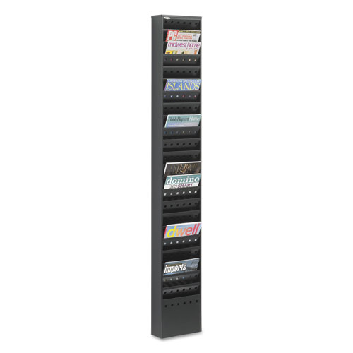 Safco Steel Magazine Rack, 23 Compartments, 10w x 4d x 65.5h, Black