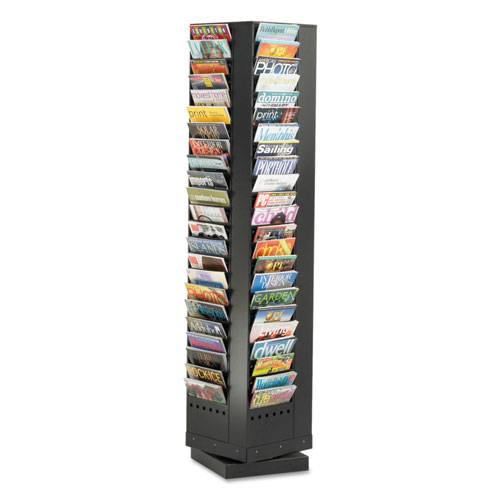 Safco Steel Rotary Magazine Rack, 92 Compartments, 14w x 14d x 68h, Black