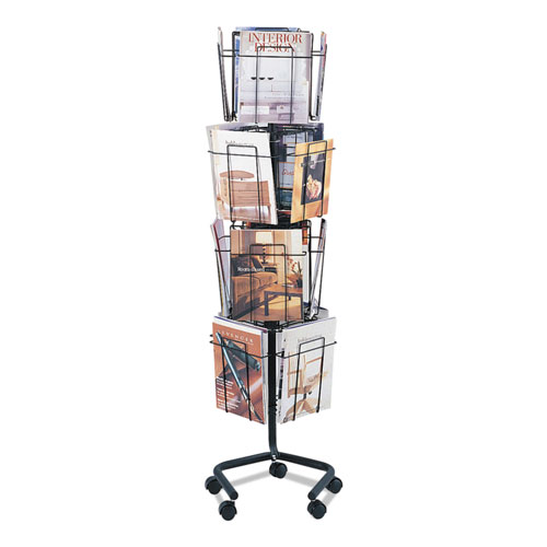 Safco Wire Rotary Display Racks, 16 Compartments, 15w x 15d x 60h, Charcoal