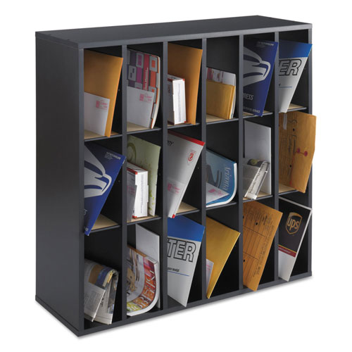 Safco Wood Mail Sorter with Adjustable Dividers, Stackable, 18 Compartments, Black