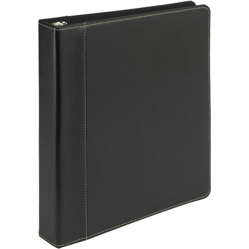 Samsill Contrast Stitch Leather Ring Binder - 1" Binder Capacity - Letter - 8 1/2" x 11" Sheet Size - 200 Sheet Capacity - Black