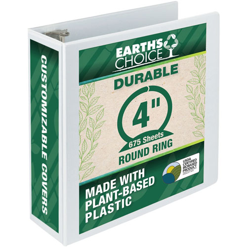 Samsill Earth's Choice Biobased Round Ring View Binder, 3 Rings, 4" Capacity, 11 x 8.5, White