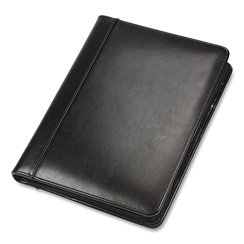 Samsill Genuine Leather Padfolio with Zipper and 8 1/2 x 11 Writing Pad, Black