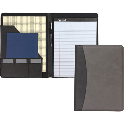 Samsill Pad Folio - Faux Leather, Polyurethane, Leather - Black, Gray - 16