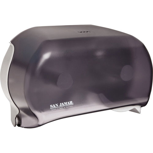 San Jamar Dual Roll Tissue Dispenser, Roll Dispenser, 2 x Roll, 12.8", x 12.2" x 5.7" Depth, Plastic, Black Pearl