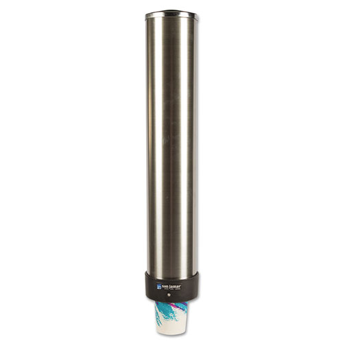 San Jamar Large Water Cup Dispenser w/Removable Cap, Wall Mounted, Stainless Steel