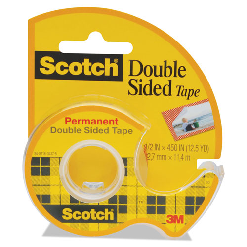 Scotch™ Double-Sided Permanent Tape in Handheld Dispenser, 1" Core, 0.5" x 37.5 ft, Clear