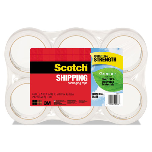 Scotch™ Greener Commercial Grade Packaging Tape, 3" Core, 1.88" x 49.2 yds, Clear, 6/Pack