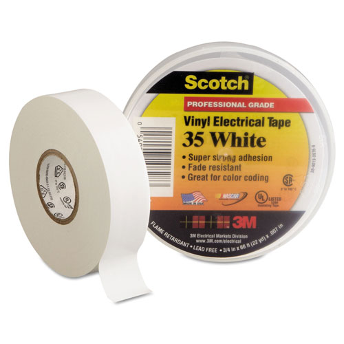Scotch™ Scotch 35 Vinyl Electrical Color Coding Tape, 3" Core, 0.75" x 66 ft, White