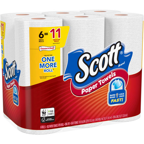 Scott® Choose-a-Size Mega Roll, White, 102/Roll, 6 Rolls/Pack